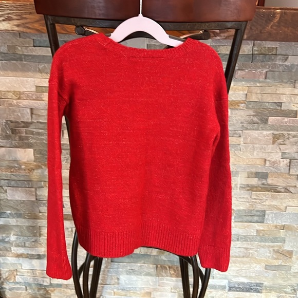 Girls size 5/6 red sparkly sweater with a Christmas tree shaped cat - Picture 3 of 3